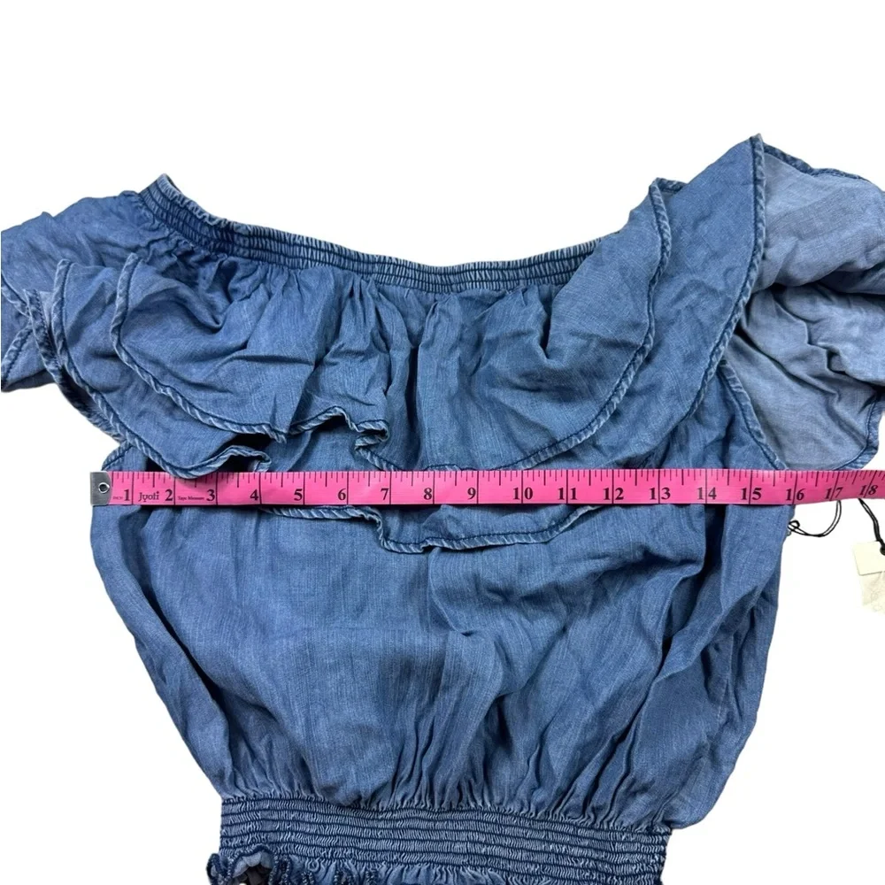 SNEAK PEEK: NWT Denim Ruffled Off-Shoulder Crop Top -Size Large